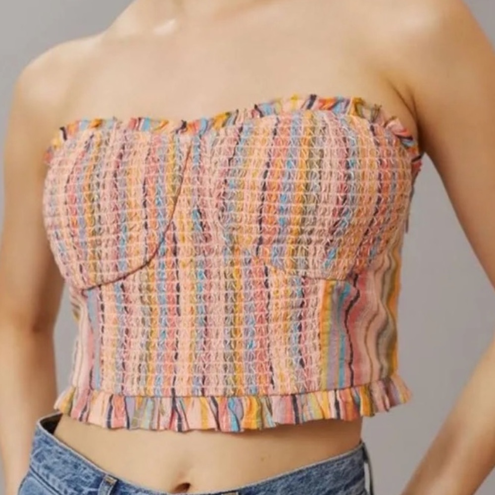 Anthropologie Pilcro Rainbow Smocked Strapless Bustier Crop Top Size Small